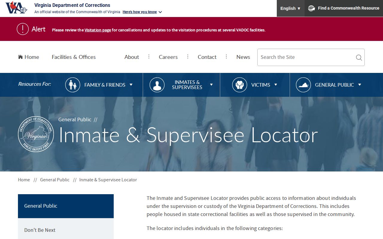 Fauquier County VADOC state custody offender locator